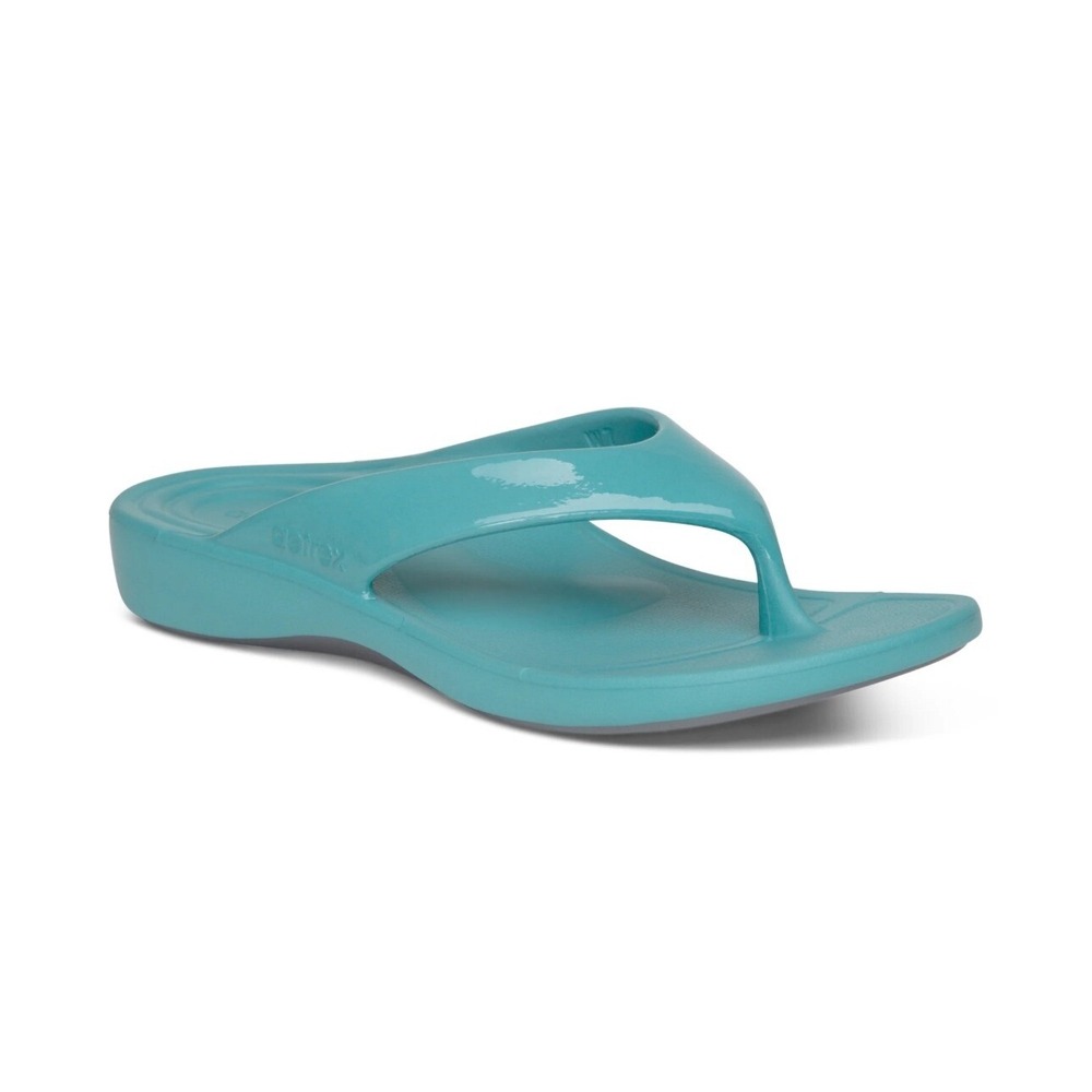Lynco Flips Maui‎ Shimmer Aqua Comfort Thong Sandals Women's Size 5